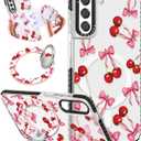 Toycamp for Samsung Galaxy S22 Plus Case - Compatible with Magsafe Cute Design 360Magnetic Ring Holder Stand Kickstand Cherry Bow Girly Pretty Fashion Phone Covers for Women Teen Girls