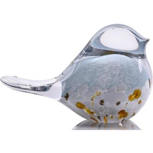 DOVDOV Hand Blown Glass Bird Statue Home Decor, Small Blue Glass Art Bird Sculpture for Office Desktop on Dresser entryway Decorative Ornament and Paperweight. (6.9in)