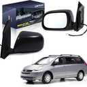 Driver Side Power Door Mirror Compatible with Toyota Sienna 2004 2005 2006 2007 2008 2009 2010, Non-Heated Manual Folding W/o Turn Signal Light Black 3 Pin