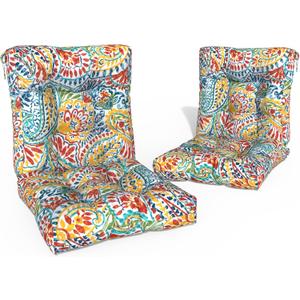 Outdoor Chair Cushions, Tufted Back Patio Furniture Cushions Set of 2, Water Repellent Wicker High Back Chair Cushion for Home Garden Lounge Deep Chairs, 42x21x4 Inch, Paisley Multi