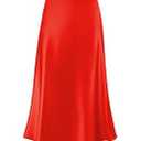 Women's Satin High Waist Hidden Elasticized Waistband Flared Casual A Line Midi Skirt M