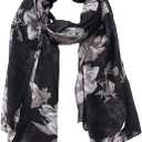INRIVUS Scarf for Women Lightweight Soft Fashion Black Floral Print Shawl Scarves For Spring Summer
