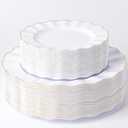 HIGH END 100 Pcs White Wave Plastic Plates with Gold Trim, Fancy Disposable Plate Sets Include 50 Dinner & 50 Dessert Plastic Plates, Elegant Disposable Plate Set For Party, Thanksgiving (50 Guests)