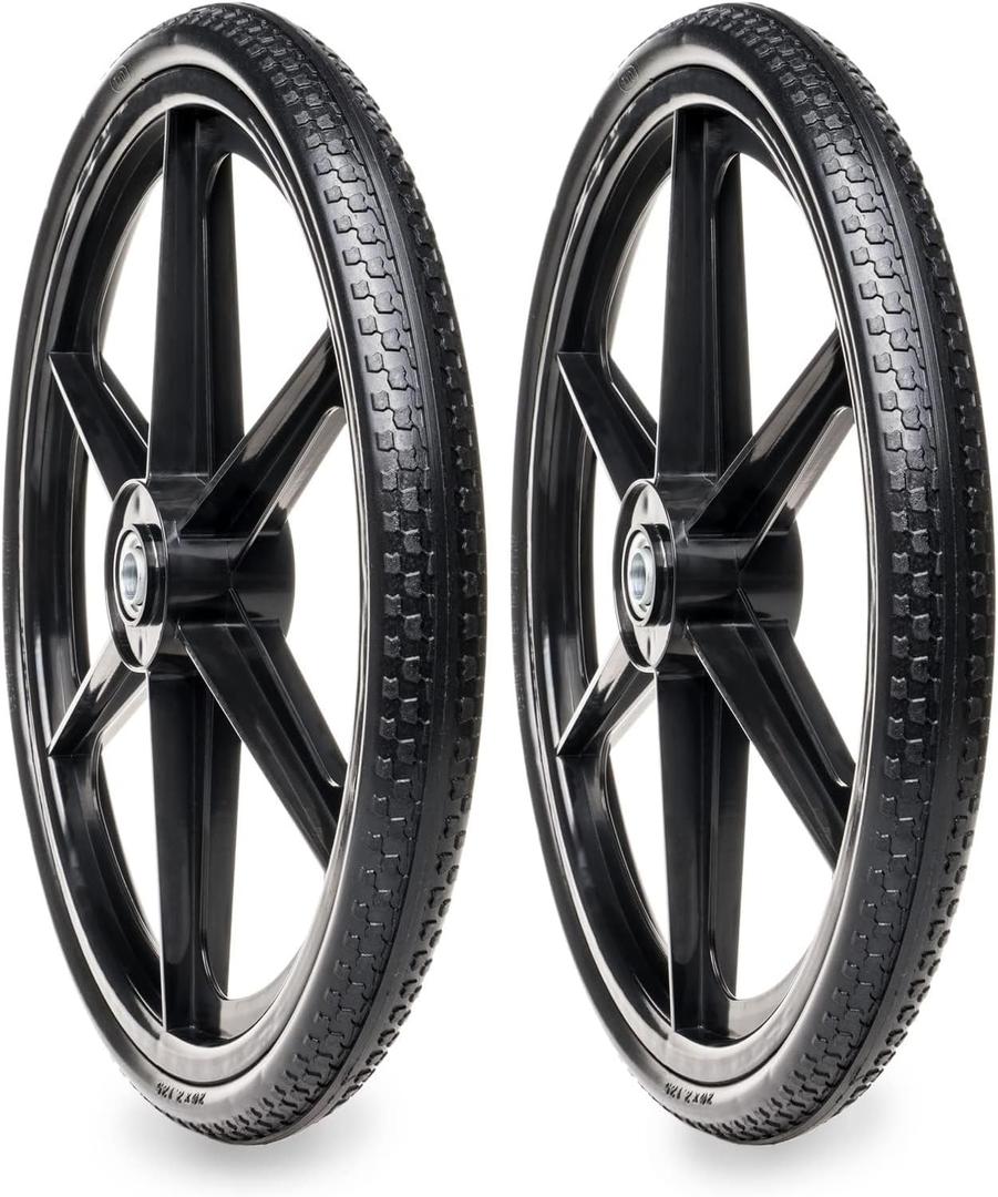 2 Pcs 20" Flat Free Tires Polyurethane Non-inflated Tires Wheels, 20x2 Inch Tire, 2.44" Centered Hub for Wheelbarrow, Garden Carts, Garden Trailers, Roofing Equipment