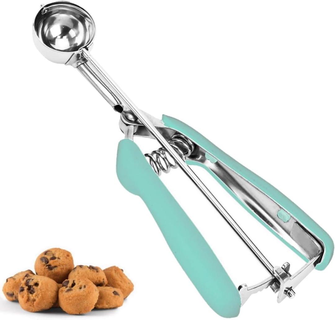 Mine Cookie Scoop, 2Tsp/10ml/0.34oz Cookie Scoops for Baking, 18/8 Stainless Steel Cookie Scooper for Baking, Cookie Dough Scoop with Non-slip Grip (Mint)