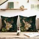 Vintage Christmas Set of 2 Deer Throw Pillow Covers 20x20Inch Dark Forest Retro Elk Art Animals Double Sided Print Winter Xmas Mistletoe Decor Cushion Cases for Sofa Couch (Wl-dp-wc-dark)