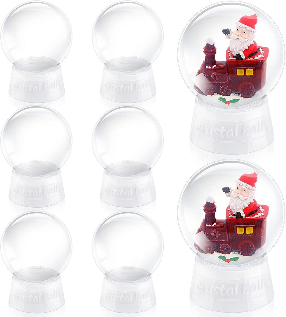 8 Pcs 4 Inch Plastic Snow Globe with Screw Off Cap DIY Clear Snow Globes Jar for DIY Crafts Home Decoration