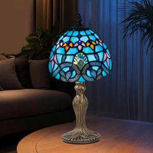 Small Tiffany Table Lamp, 3 Color-Temperature Baroque Stained Glass Lamp,8 Inch Tiffany Style Lamp for Bedroom Living Room Home, Handcrafted Light, Included Bulb (Blue)