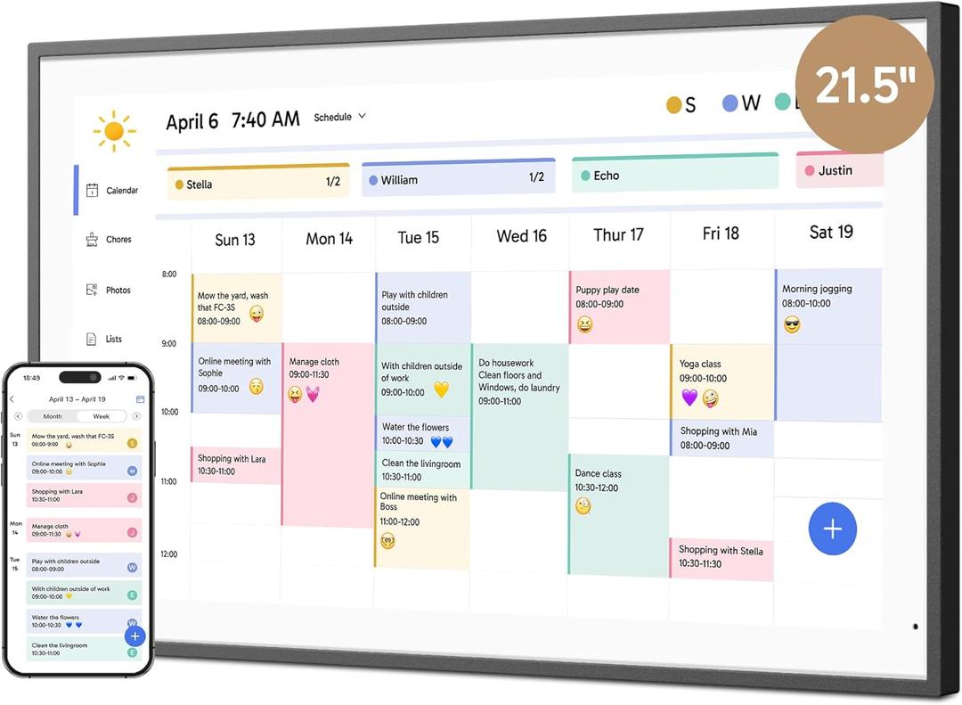 Dragon Touch 21.5" Digital Calendar Chore Chart  1080P Full HD Interactive Touchscreen, Smart Family Planner, Hearth Display Digital Calendar Wall & Desk Mountable for Seamless Scheduling Black