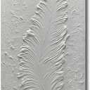Boiee Art,24x48Inch Handmade Wrapped Canvas Paintings Pure White Textured Feather Wall Art Minimalist Style Vertical Contemporary Artwork Framed Art Wall Decor