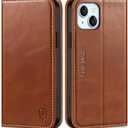 SHIELDON Case for iPhone 15 Plus 5G, Genuine Leather Wallet Magnetic Cover Kickstand RFID Blocking Credit Card Holder Shockproof Case Compatible with iPhone 15 Plus 6.7" 2023  Retro Brown