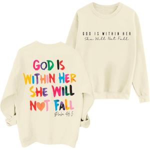 Christian God Is Within Her Sweatshirts Women Jesus Faith Bible Verse Shirts Oversized Inspirational Hoodie Pullover (X-Large, Apricot)