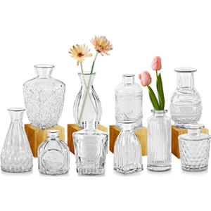 Bud Vases,IJRPLM Set of 10 Glass Bud Vases in Bulk,Small Vases for Centerpieces,Clear Vases Bulk Mini Vases for Flowers,Vintage Bud Vases for Home Table Flower Dcor Rustic Wedding Decorations