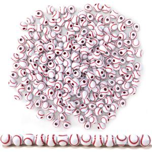 Iconikal 240-Count Acrylic Beads, 12mm Round Plastic Craft Beads for Bracelets, Necklaces, Keychains & Lanyards (Baseball)