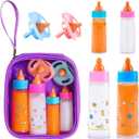 SCOM Baby Doll Bottle Accessories - 6 Pcs Feeding Bottle Toys, Magic Disappearing Milk & Juice, Pretend Play Set with Pacifiers Kids Gift Purple