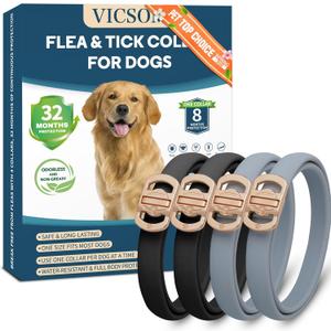 Flea and Tick Collar for Dogs 4 Pack, 32 Months Prevention, Waterproof, Adjustable for Small Medium Large Dogs Puppies (Black and Grey)