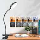 Mubarek Clip on Lamp,5 Brightness+5 Color Clip on Light,400LM 36 LED Reading Lights for Books in Bed,1800mAh Battery Powered Lamp Battery Operated Lights,Rechargeable Desk Lamp with Clamp Light (Black)