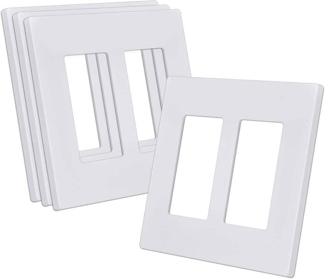 CML Screwless Decorator Wall Plate, 2 Gang Outlet Covers, 4 Pack Decorative Light Switch Plates, Hidden Screw Smooth Face, Standard Size 4.68 X 4.72, UL Listed, White