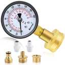 Universal Water Pressure Test Gauge Kit with Brass Hose Fittings, 3/4" Female Coupler Plus 5 Adapters to Test in Multiple Systems, 0-200 Psi Hydraulic Pressure Tester (2.1" Dial)