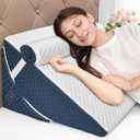 Bed Wedge Pillow for Sleeping, 3PCS Wedge Pillow Set for After Surgery, Adjustable 7 &12 inch Pillow Wedges for Acid Reflux Relief, Back Pain Relief, Sleep Apnea, Sitting Up, Headboard (Blue/White)