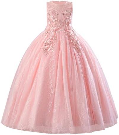 IDOPIP Sequin Flower Girl Lace Dress for Kids Wedding Pageant Party Formal Long Gown Princess First Communion Tulle Dresses Size 160