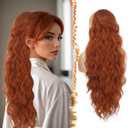 BARSDAR Copper Red Ponytail Extensions - 26 Inch Drawstring Ponytail Hair Extensions for Women - Long Curly Wavy Synthetic Clip in Fake Pony Tails Hairpieces - Copper Red