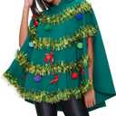 Christmas Tree Cape Costume for Women Bow Ball Decor Hooded Cloak Cape Xmas Tree Dress Costume for Cosplay Party (Green, L)