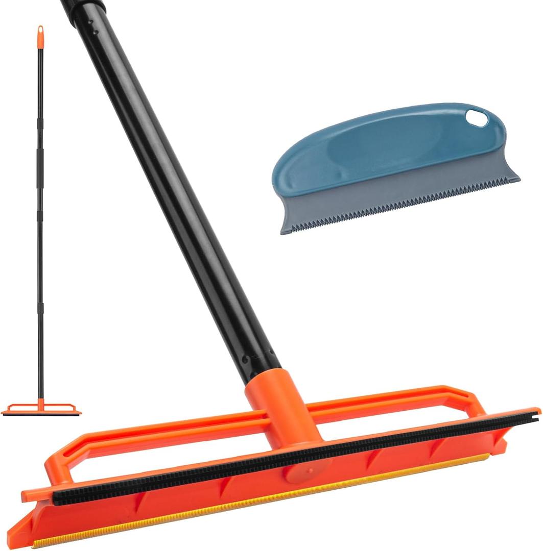 Carpet Rake, Pet Hair Removal Tool for Dog and Cat, 56'' Long Handle Rug Scraper for Stair Carpets, Mats, Couch (Orange)