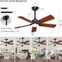 42" Lighted Ceiling Fan, Solid Wood Ceiling Fan, with Remote Control and DC Motor, 5 Blades, Suitable for Living Rooms, Bedrooms, Farmhouses, Hallways, Indoor and Outdoor Ceiling Fans - Black + Walnut