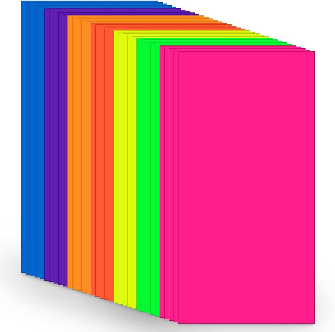 Colored Large Cardstock 12x24 In 35 Sheets Assorted Neon 7 Color Paper Bright Fluorescent Color Heavyweight Paper 180GSM/65lb Suitable for Extended Cutting,Ships Flat - No Creases