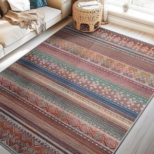 BESTSWEETIE 5x7 Area Rugs for Living Room Washable Moroccan Farmhouse Neutral Geometric Low Pile Non-Slip Soft Print Pattern Rug for Bedroom Kitchen Dining Room Entryway Colourful/Multi