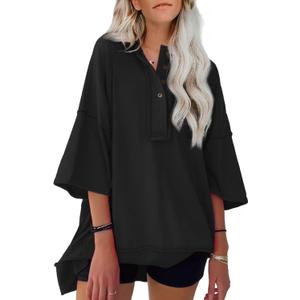 SHEWIN Women's Fashion Oversized T Shirts Casual Short Sleeve Reverse Seam Summer Tops Tees (Medium)