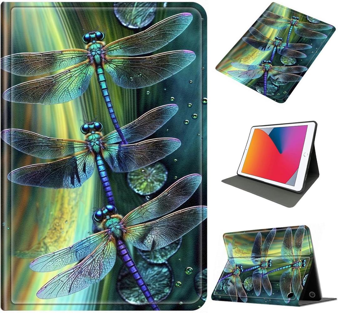 Durable Case for Amazon Fire HD 10 Tablet (9th/7th/5th Generation, 2019/2017/2015, 10.1"), Lightweight Shockproof Protective Folio Cover with Kickstand, Auto Wake/Sleep, Dragonfly
