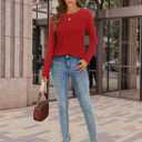 ATHMILE Womens Long Sleeve Shirts Pleated Crew Neck Casual Fall Fashion Ladie Tops Loose Fit Spring Basic Clothes Trendy (Red, M)