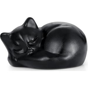 YATOJUZI 2" Cat Decors Statue Black Obsidian Crystals Sleeping Cats Matte Gemstone Hand-Carved Cute Animal Statues Figurine Room Home Office Desk Decor Lucky Reiki Kitten Ornaments Gifts for Women Men