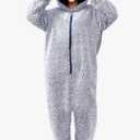 Womens Fluffy Bear Onesie Pajamas,Shu Velveteen Warm Cozy Christmas Pjs Sleepwear Romper Jumpsuit Zipper with Pocket Size Large