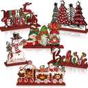 Realspring 6 Pcs Christmas Table Decorations Wood Centerpieces Decor Merry Christmas Gingerbread Gnome Xmas Tree Tabletop Standing Signs