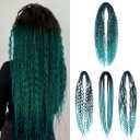 Double Ended 3 in 1 Dreadlock Extensions, 24 inch 15pcs Ombre Teal Green Mixed Dreads Extensions Set DE Dreads with Curly Dreadlocks for White Women