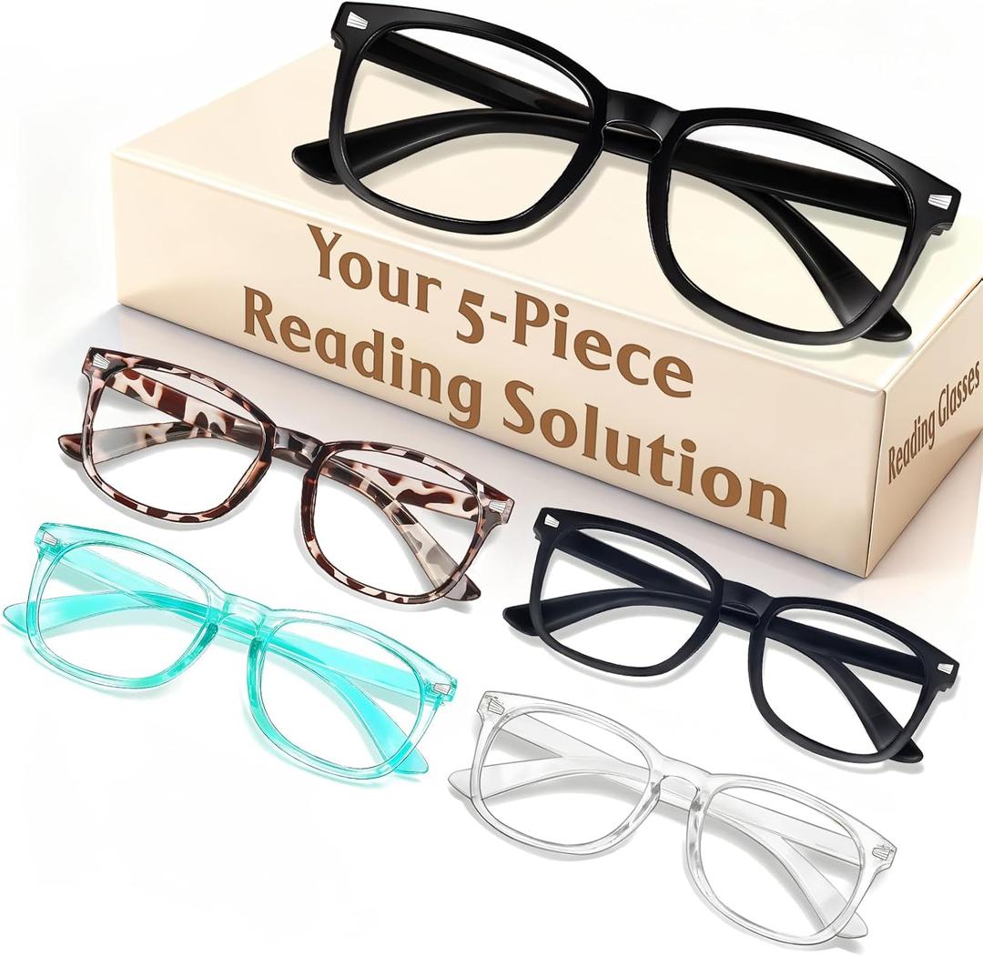 CHEERS DEVICES Reading Glasses for Women Men, Eyeglasses, Blue Light Readers for Men Women, Computer Eye Glasses, Cheaters - 5 Pair (1.5x) (5 Pack Mix Color)