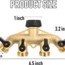 Hourleey Brass 4 Way Heavy Duty Garden Hose Splitter, Water Hose Splitter for 3/4" Hose Connector, Hose Faucet Splitter Hose Spigot Adapter 4 Valves with 4 Rubber Washers & Tape