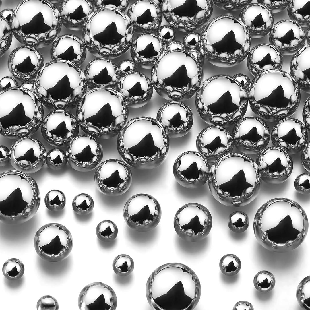Junkin 300 Pcs Vase Filler Faux Pearls Vase Makeup Beads Bulk No Hole Gloss Pearl Beads Mixed Sizes Round Pearls for Wedding Home Table Birthday Decoration, 8/14/20 mm (Silver)