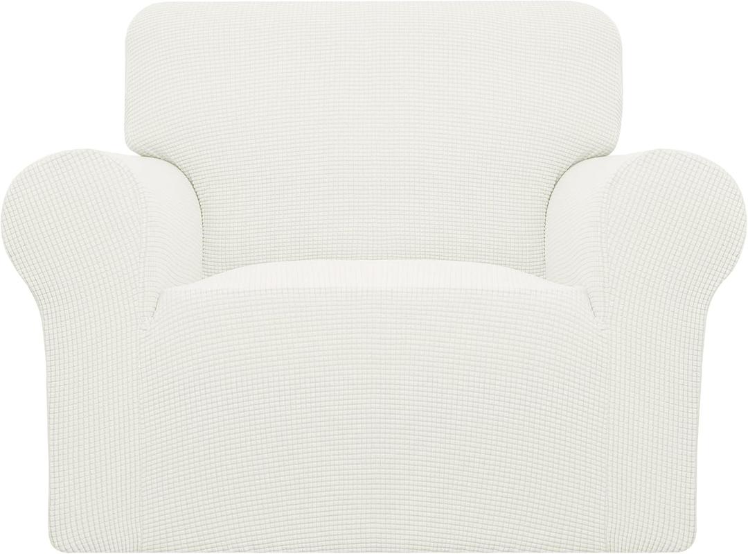 Easy-Going Stretch Chair Sofa Slipcover 1-Piece Couch Sofa Cover Furniture Protector Soft with Elastic Bottom for Kids, Pet. Spandex Jacquard Fabric Small Checks (Chair, Cream)