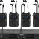 Phenyx Pro in Ear Monitor for Musicians, UHF Wireless in-Ear Monitors System, Mono 2-Channel IEM, Metal Stage Monitor w/ 2x50 Frequencies, 164ft Long Coverage, Rack Mount Kit (PTM-22, 4 Bodypacks)