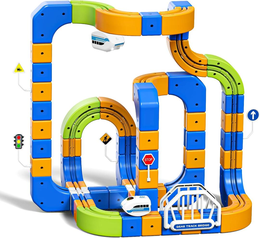 Fortand Electric Train Set for Kids 4 5 6 7 8, 225PCS(80 Tracks +2Trains) 3D Infinity Flexible Anti-Gravity Cube Trains Track STEM DIY Railroad Building Toy, Birthday Gifts for Boys & Girls Ages 3-8