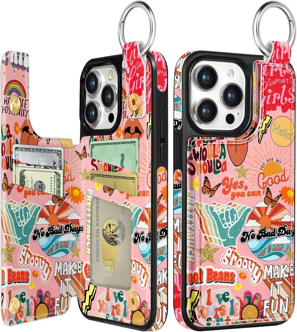 Shorogyt Compatible with iPhone 13 Pro Wallet Case with Card Holder - Designer Christian Collage Kickstand Magnetic Clasp Back Flip Folio Leather Phone Covers for Women Men Girls