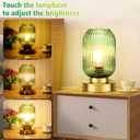 Mid Century Modern Table Lamp, Touch Control & 3 Way Dimmable, Green Ribbed Glass Shade, Small Gold, Vintage Bedside Lamp for Bedroom, Living Room,Office (Bulb Included)