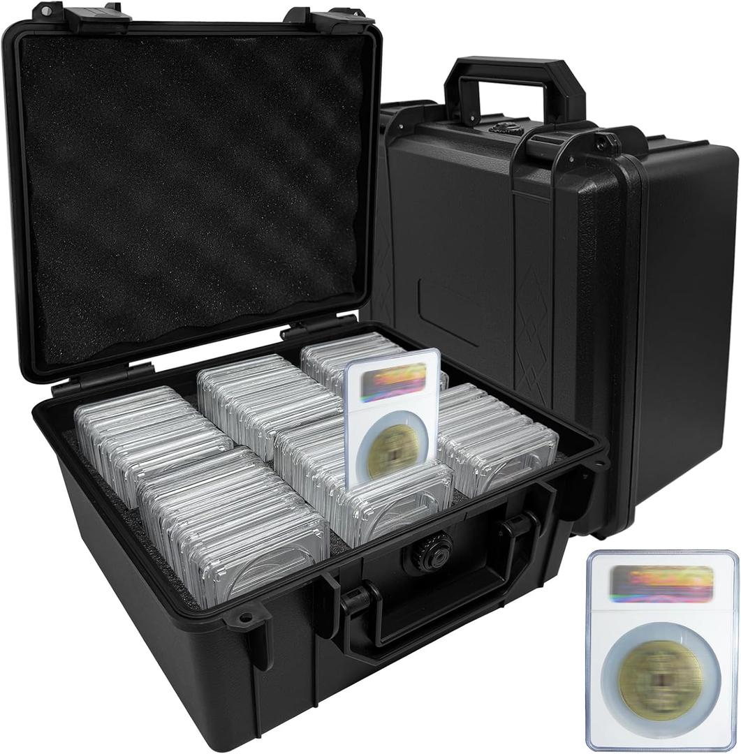 Graded Coin Storage Box, Graded Coin Slab Plastic Case Fits for 48 PCGS or NGC Slab Coin Holders, Organizer for Graded Coins Collection with Handle Removable Thick Foam Slots(Case Only)
