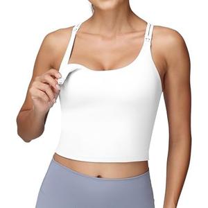Foucome Nursing Tank Tops for Breastfeeding Longline Nursing Sports Bra Cross Back Workout Crop Top with Built in Bra, Medium