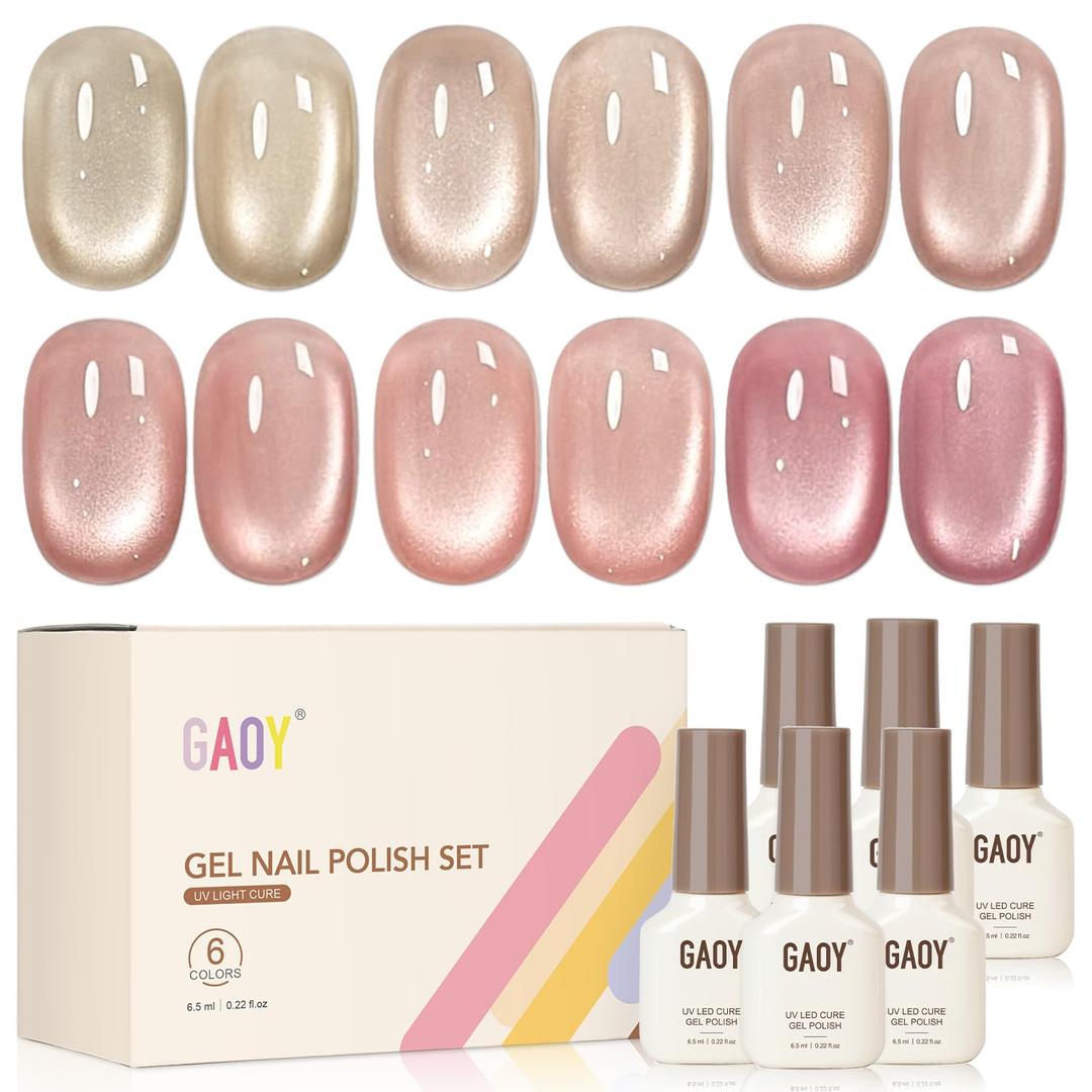 GAOY Icy Glass Cat Eye Gel Nail Polish with Magnet | Moonlight & Sheer Nude Shades, Satin Finish with Gemstone Holography, Pink Nude for Wedding, Nail Art Designs