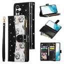 UEEBAI Wallet Case for Samsung Galaxy S25 FE 5G, PU Leather Wallet Magnetic Closure Handbag Zipper Pocket Cover Kickstand Card Slots with Hand Strap Rose Flip Case for Women - Bling Black